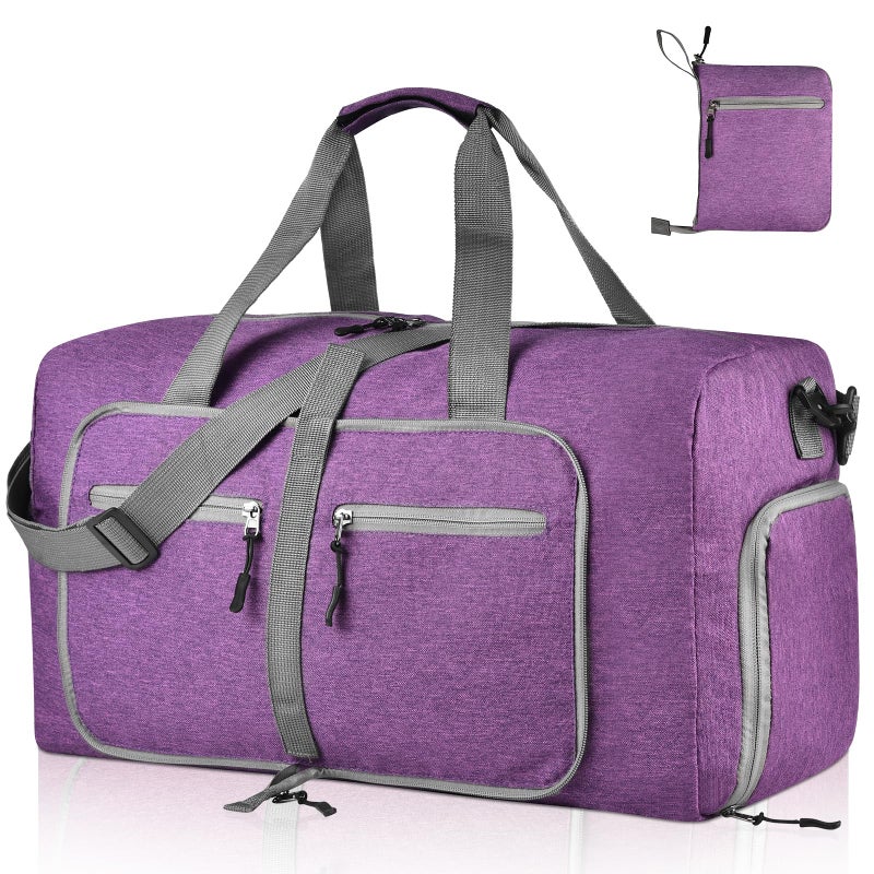 Dimayar 65L Travel Duffle Bag for Men Women - Foldable Duffel Bag with Shoes Compartment - Overnight Bags Waterproof & Tear Resistant(Purple) - Image 1